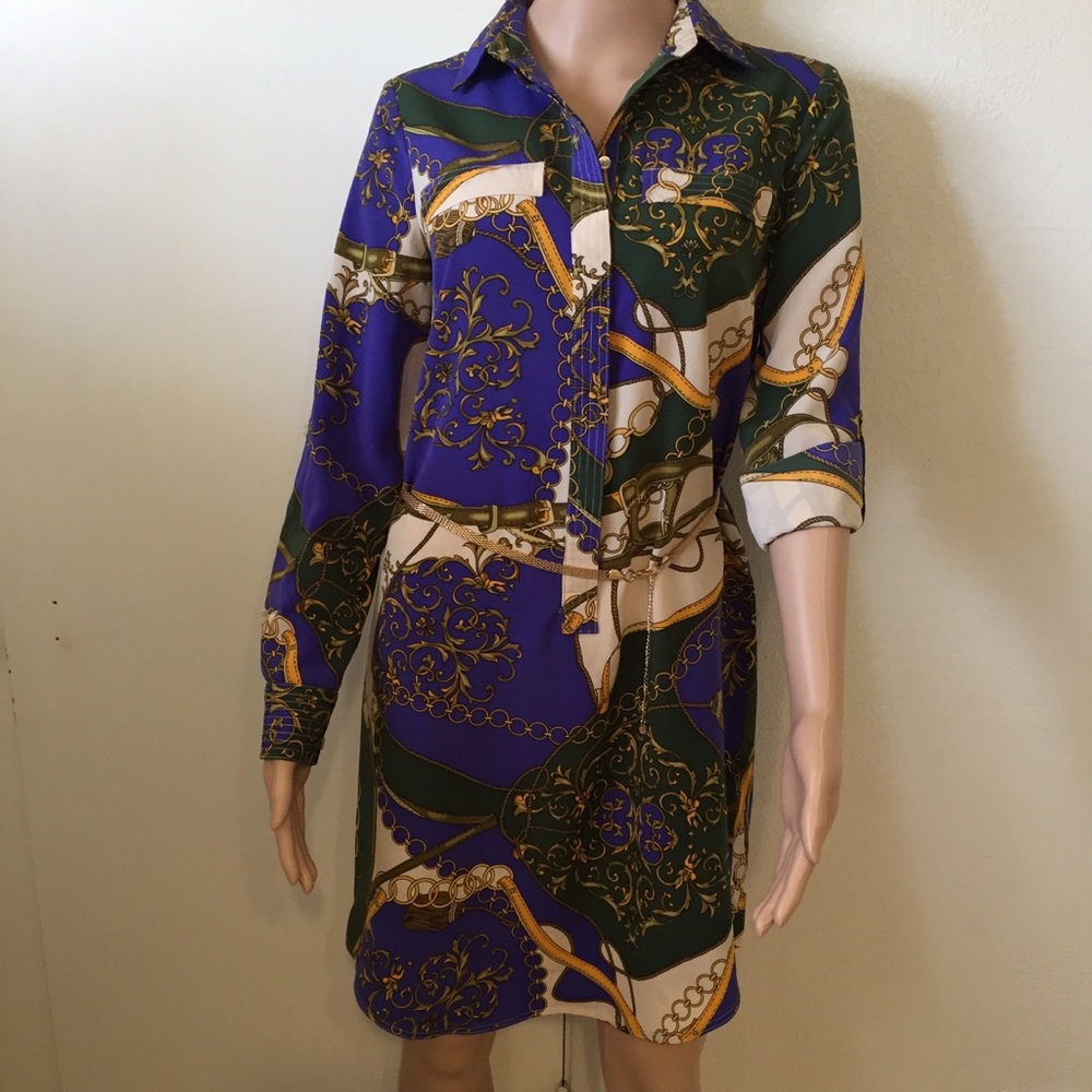 JENNIFER LOPEZ royal blue shirt dress A-35